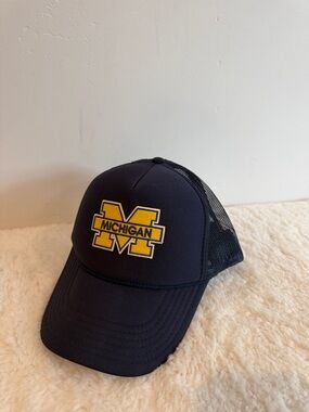 Michigan Trucker Cap in Navy with Yellow Patch
